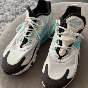 Nike Air Max 270 React in White and Black with Teal Highlights